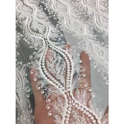 New 5yards/bag FH36# White Hand beads tulle mesh lace fabric for bridal wedding dress/sawing Free shipping alibaba express