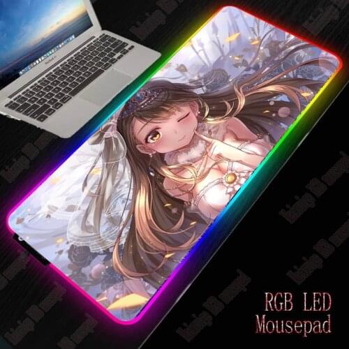 Anime Girl Extra Large Glow Mouse Pad for Gaming Mause RGB Keyboard Cover Mice Pads Gamer Professional Computer Mat CS Dota