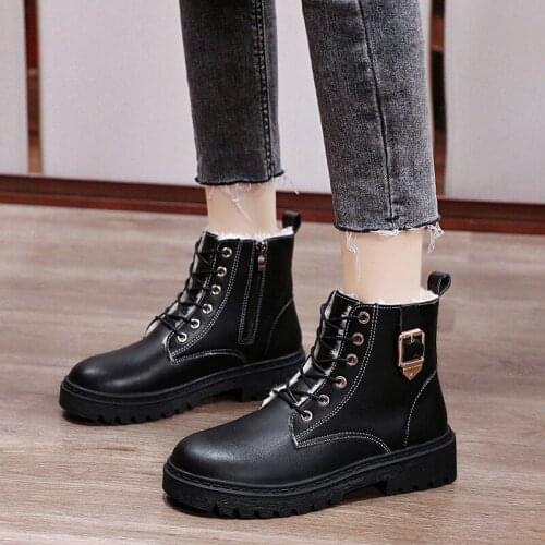 Autumn Winter Women Fashion Lightweight Comfortable Round Toe Shoes Ladies Lace-up Thick-soled Non-slip Womens Platform Boots