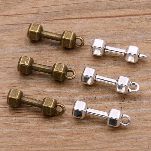 10PCS 6*21MM 2 Color New Product Dumbbel Charms Sports Machinery Pendant Metal Alloy For DIY Necklace Bracelet Earrings Marking
