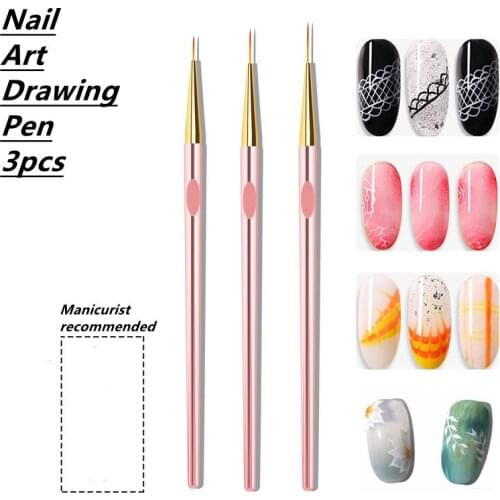 Professional Nail Art Pull Pen Manicure Brushes 3 Pcs Drawing Flower Design Round Head Pen Salon Tools Phototherapy Pen Gel
