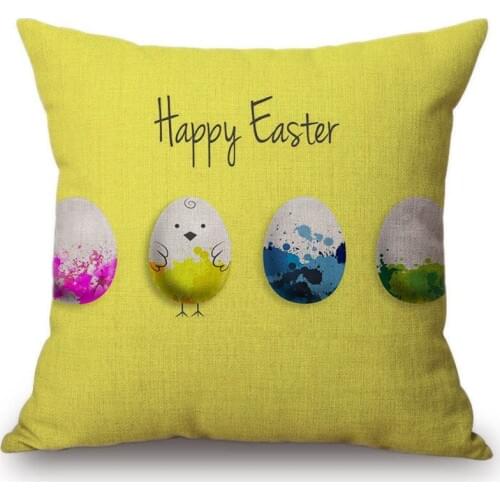 Happy Easter Day Home Decoration Sofa Throw Pillow High Quality Cotton Linen Easter Eggs Yellow Pink Green Chair Cushion Cover