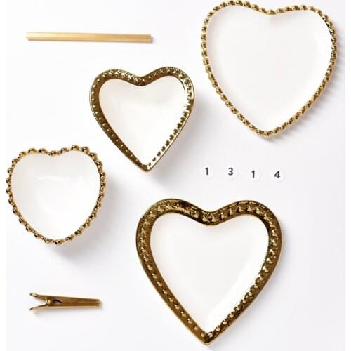 Nordic Home Tablewares Light luxury Heart Shaped Ceramic Dessert Plate Baby Snack Bowl Porcelain Storage Trinket Ring Dish