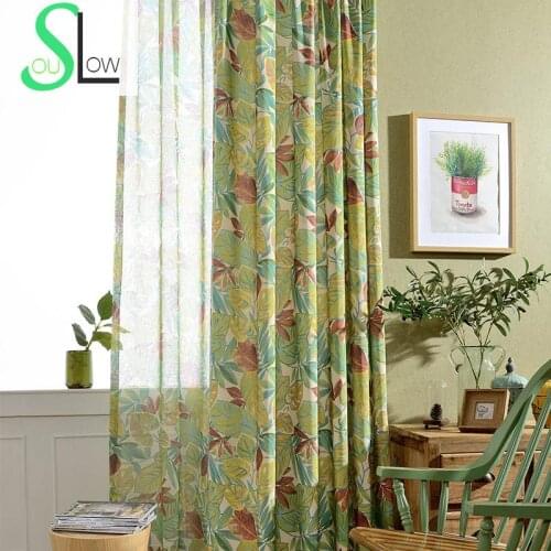 Slow Soul Modern Simple Cotton Jacquard Printed French Window Curtain Curtains Tulle For Living Room Kitchen Bedroom Ready Made