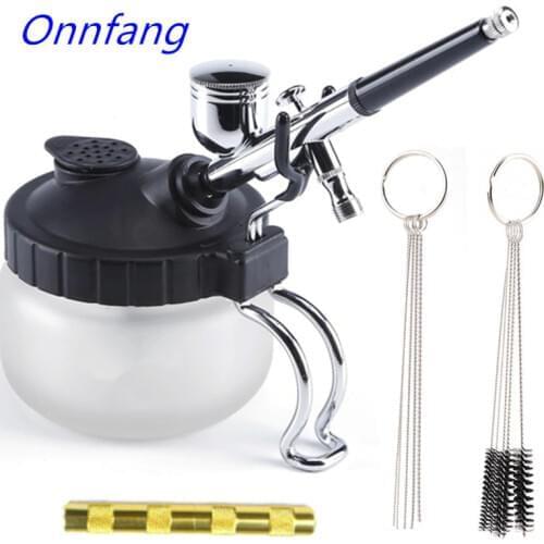 Airbrush Cleaning Pot Stabilizer Bottles Holder Paint Station Glass Jar Bottles Filter Frosted Compressor Optional Set A-C