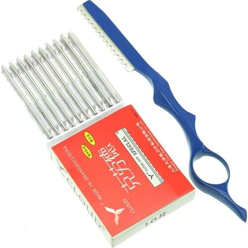 Meisha 1PCS Stainless Steel Hair Thinning Razor 10pcs Blades Salon Hairdressing Cutting Removal Tools Change Blade Knife HC0008