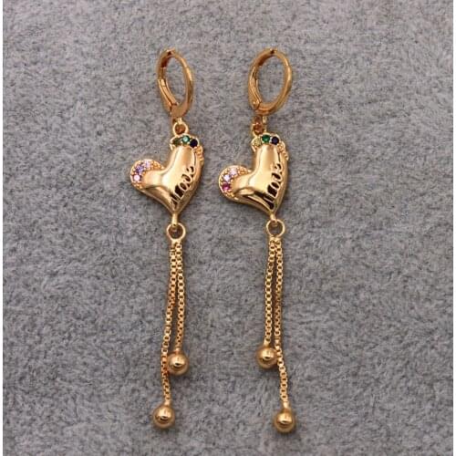 Dangle Drop Earrings Gold Plated Heart Copper Earring For Women Fashion Jewelry Accessories Wedding Party Anniversary Gift