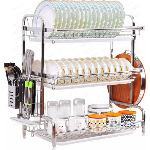 High Quality 304 Stainless Steel Dish Rack Drain Rack Drying Filter Tableware Storage Box Dishes Supplies Kitchen Racks 3 Layers