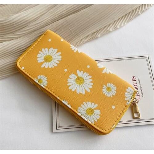 Womens Wallets Long Small Daisy Print Mobile Phone Bag Female Clutch Bag Korean Version Coin Purse Ladies Wallet Large Capacity