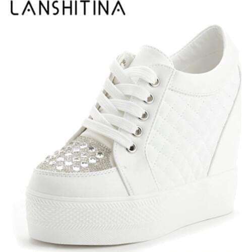 2020 New Autumn White Hidden Wedge Heels Casual Shoes Woman Bling Platform Shoes Elevator 10CM High-heels Walking Sneakers Women