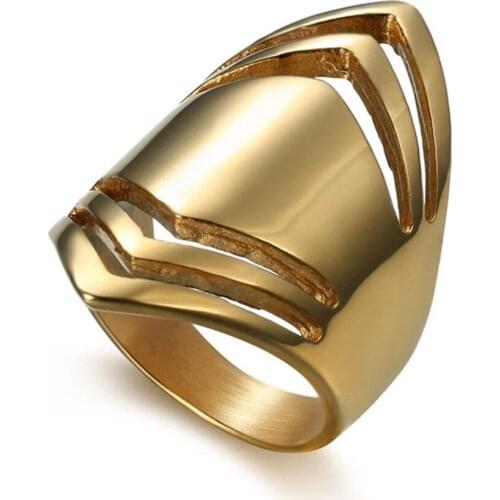Geometric Ring Gold Color Stainless Steel Polished Big Rings For Women Punk Hollow out Fashion Party Jewelry Dropshipping