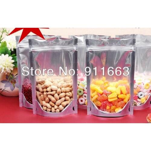 13cmx20cm*0.18mm+4cm,100pcs. Reclosable Zipper Bag Silver Aluminium Foil Stand Up Ziplock Bag,Self -Sealed Plastic Ziplock Bag