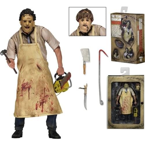 18cm NECA 40th Action Figure Leatherface Model Toy With Saw Knife Hammer Horrible Doll