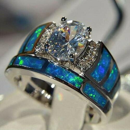 2pcs/set Wedding Ring Opal Finger Decor Set Couples Ring Party Jewelry Zircon Elegant Finger Ring Two-in-One Ring Size 6-10