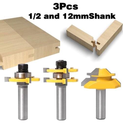3Pcs Wood Carving Milling Cutter for Wood 1/2 '' 12mm Shank Groove Router Bits Drilling Milling Carving Set Floor Woodworking