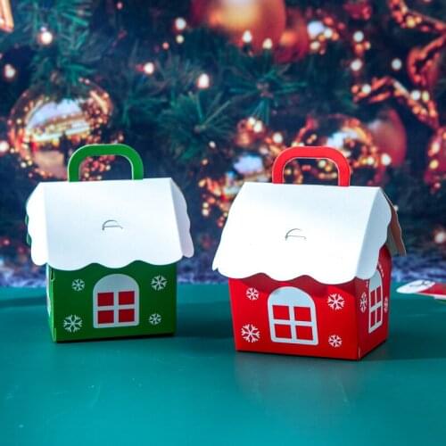 5Pcs Christmas House Shape Candy Bags Christmas Gift Box Dragee Cookie Bags Packaging Boxes Wrapping Paper Bonbonniere Gifts