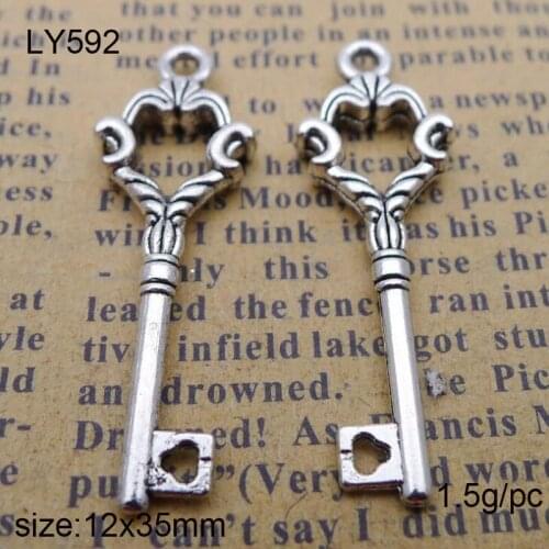 50PCS 12*35mm Antique Silver Plated Alloy Key Charms Pendants High Quality Diy Jewelry Accessories