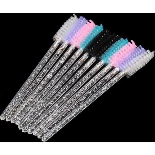 50 Pcs/Pack Disposable Crystal Eyelash Makeup Brush Diamond Handle Mascara Wands Eyelash Extension Tools Eye Brow Brushes