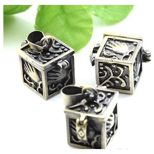6pcs Antiqued Bronze Hand Jewel Case Locket Pendants Charms #22743