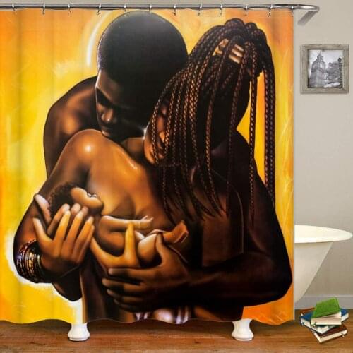 African American Couple Deep Love Bath Curtains Waterproof Polyester Bathroom Decor