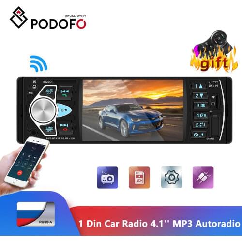 Podofo 1 Din Car Radio 4.1'' Digital Display Bluetooth FM MP3 Autoradio Multimedia Player 1din Audio Radio USB FM Backup Monitor