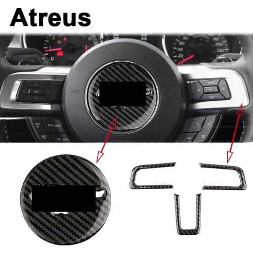 Atreus 3pcs/set For Ford Mustang 2015 2016 2017 GT500 GT 350 Car Styling Carbon Fiber Trim Steering Wheel Covers Emblem Stickers
