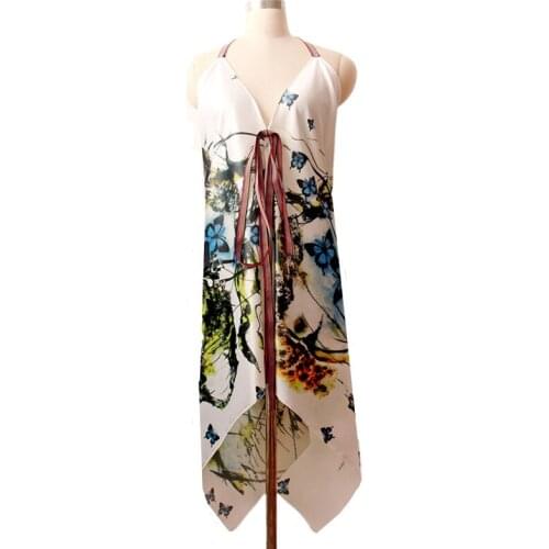 B1924 Europe and America summer 2020 new women fashion night club sexy deep V neck dew back butterfly print irregular dress