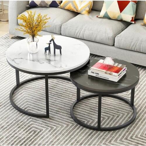 2 in 1 Living room coffee tables marble texture wooden combination furniture round tea table durable table