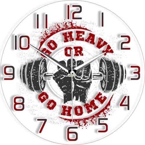 Go Heavy Or Go Home Dumbbell Inspired Silent Non Ticking Wall Clock For Home GYM Fitness Centre Artwork Bodybuilding Wall Clock