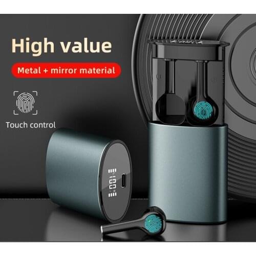 Metal digital mirror LED display TWS bluetooth headset HIFI sound quality in-ear pop-up wireless headset for Android Ios phones