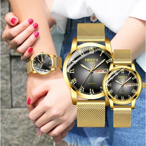 NIBOSI Top Luxury Brand Couple Watch Quartz Fashion Ladies Men Couples Wristwatch Waterproof Love Gift Clock Relogio Lover Watch
