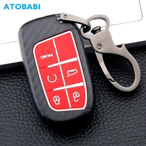 Carbon ABS Plastic Car Key Cover For Dodge Charger RAM Jeep Cherokee Chrysler 300 2 5 Buttons Keychain Smart Remote Protect Case