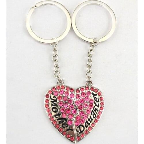 Two Kinds of Design rhodium plated zinc studded with sparkling crystals MOTHER and DAUGHTER charm key chain