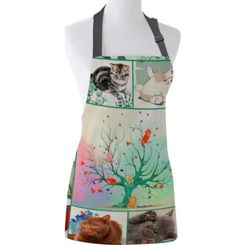 Colorful Plaid Cat Flowers Retro Print Apron Print Unisex Kitchen Bib with Adjustable Neck for Cooking Gardening