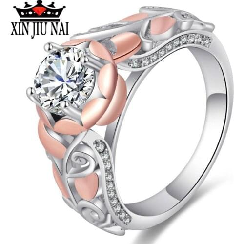 Crazy Feng Classic Cubic Zircon Flower Anel Silver Color Rings 925 Jewelry For Women Prong Setting Crystal Wedding Accessories