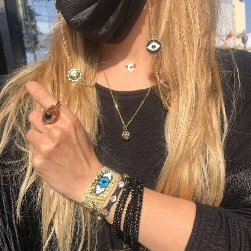 Multilayer Handmade Woven Evil Eye Bracelet Crystal Beaded Bracelet Set Black Miyuki Rice Bead Women Jewelry