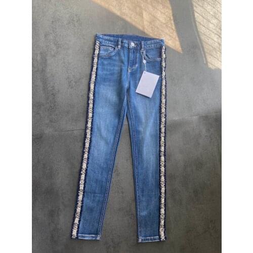 Fashion 2021 Autumn Women Luxury Pearl Cotton Denim Pants Trouse Female Straight Jeans Gdnz 7.08