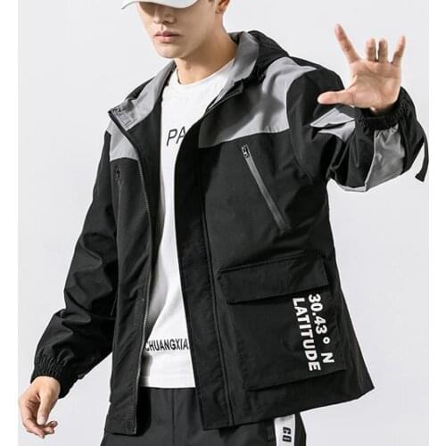 Hooded jacket mens spring and autumn Korean version of the trend of handsome oversize tooling casual boys jacket