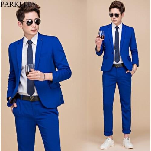 Mens Royal Blue One Button 2 Pieces Suits (Jacket+Pants) 2019 Brand New Wedding Groom Fashion Slim Fit Suit Men Costume Homme