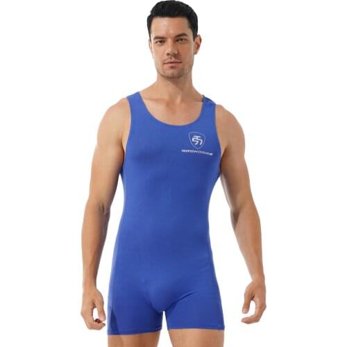 Men Skinny Solid Color Gymnastics Tank Bodysuit Sleeveless Athletic Wrestling Boxers Jumpsuit Workout Fitness Catsuit Teddies