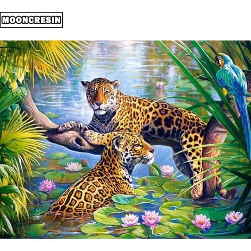 5D Diy Diamond Painting Kit Animals Leopard Mosaic Picture of Rhinestones Paint By Number Full Square Diamond Embroidery Decor