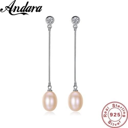 Real Natural Long Drop Dangle Pearl Earrings 925 Sterling Silver Zircon Crystal Pearl Earrings For Women Girls