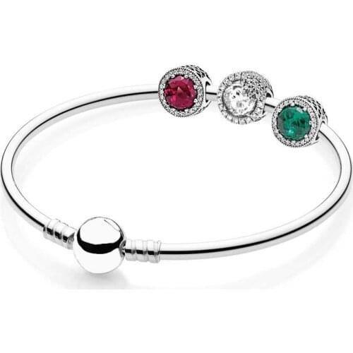 NEW 925 Sterling silver Radiant Snowflake Bangle Set Clear CZ fit DIY Original charm Bracelets jewelry gift A set of prices