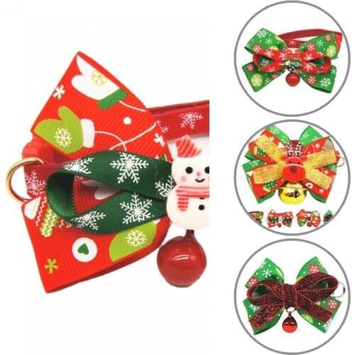 Practical Pet Dogs Butterfly Ties Collar with Bell Adorable Cat Necktie Christmas Series Pattern Photography Props