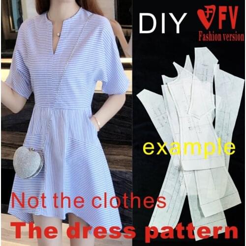 Dress patterns with sleeve and large swing stitching for unlined fabric sewing drawing BLQ-300