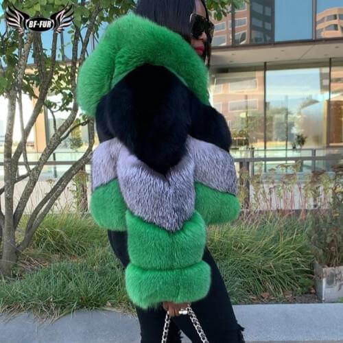 Natural Fur Jacket For Women Winter New Color Stitching Pelt Genuine Fox Fur Coats With Hood Thick Warm Fur Coat Woman Outwear