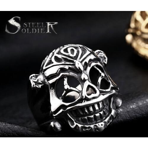 Steel soldier men punk Hip-hop SKULL ring fashion popular jewelry titanium steel top quality jewelry for men