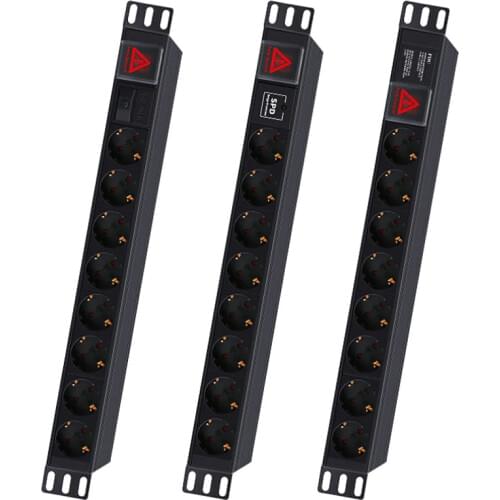 Aluminum Alloy Industrial 19 inch PDU Network Cabinet Rack Power Strip 8AC with Switch European Standard Extension PLUG Socket