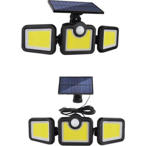 Solar LED Light Outdoor 3 Head Motion Sensor Remote Control Lamp Wide Angle Illumination Wall Lamp