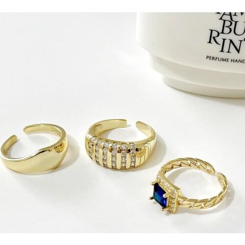 Gothic 1PC 18k Gold Authentic 925 Sterling Silver FINE Jewelry Blue Square zircon Ring adjust TLJ1680